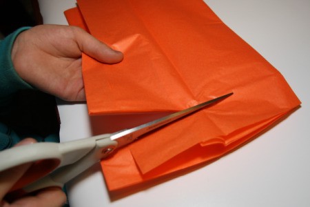 Cutting Strips of Orange Tissue Paper