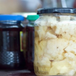Canned goods on a shelp