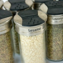 Jars of common spices in the kitchen.