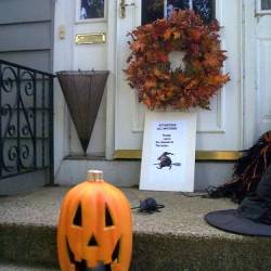 Halloween Sign on Decorated Front Porch