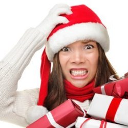 Stressed Out Woman With Christmas Presents