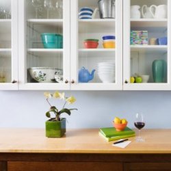 Photo of organized kitchen cabinets.