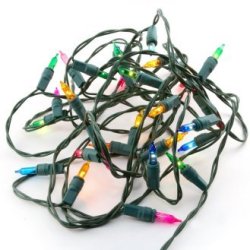 A tangled strand of Christmas lights.