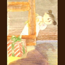 Girl spotting santa christmas card