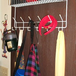 An over the door shelf for the bathroom.