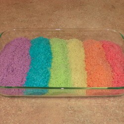 Rice drying in a baking dish.