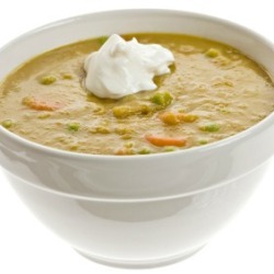 Split Pea Soup in White Bowl