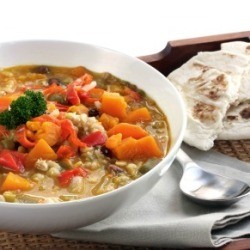 Vegetable Soup on Tray With Bread