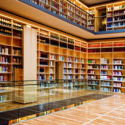 Rows of books in a library