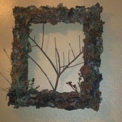 Bark covered picture frame with additional twigs added for interest.