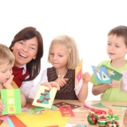 Woman Making Greeting Cards With Children