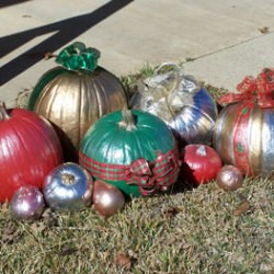 Painted and decorated pumpkins and squash.