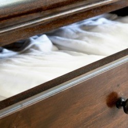 Shirts folded neatly in a dresser drawer.
