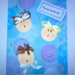 Blue card with faces.