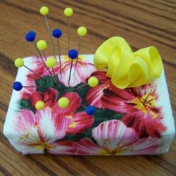 Fabric wrapped soap bar pin cushion.