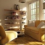 A clean and decorated living room.