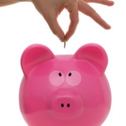 putting a penny into a pink piggy bank