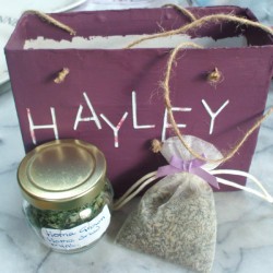 Purple gift bag. 