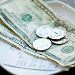 A tip on a table in a restaurant.