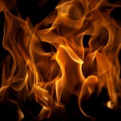 Flames in a fireplace.