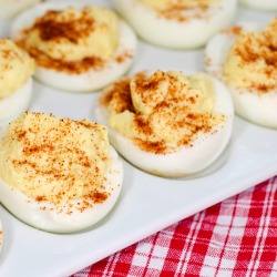 Serving deviled eggs at a wedding reception.