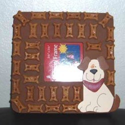 Photo frame decorated with dog treats.