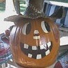 Closeup of painted pumpkin.