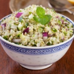 Dish of bulgur salad.