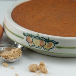 crustless pumpkin pie in baking dish