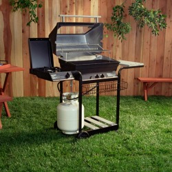 propane tank attached to backyard barbecue