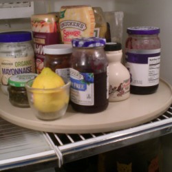 Lazy Susan in a refrigerator.
