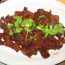 A plate of Vietnamese caramelized pork.