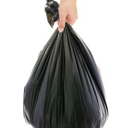 man holding trash bag