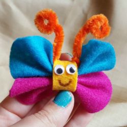 blue and magenta felt butterfly