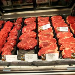 steaks in a supermarket meat case