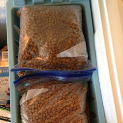 bags of frozen cat kibbles