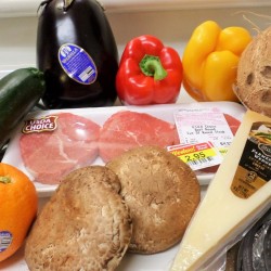 Groceries ready to be cooked for dinner.
