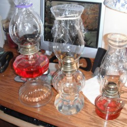 Oil lamps with clean globes. 