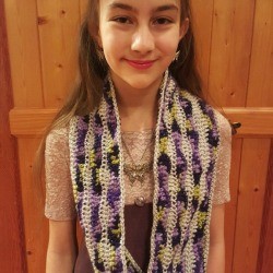 young girl wearing cowl down