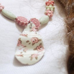 pink and white flowered recycled pendant