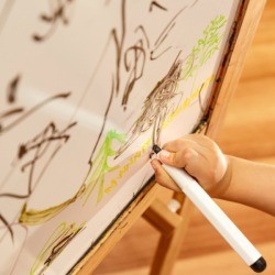 A whiteboard with scribbles all over it.