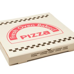 Closed pizza box on a white background