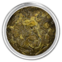 Top view of a aluminum can containing spinach