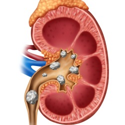 Picture of a kidney containing kidney stones