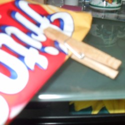 bag of Fritos closed with a clothespin