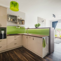 White kitchen with right green painted backsplash