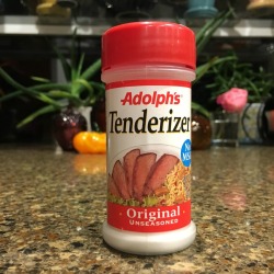 Container of Meat Tenderizer on counter