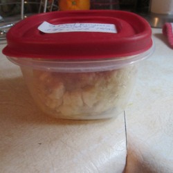Mashed bananas in a sealed container.
