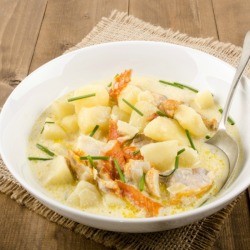 Bowl of chunky potato soup