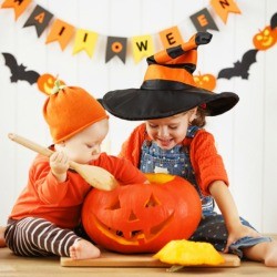 Kids Carving Pumpkin